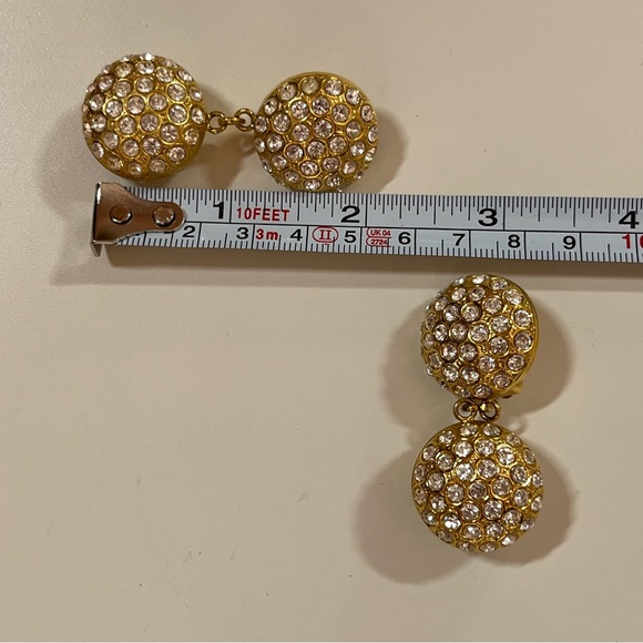 Vintage 80 90 Retro Gold Maximalism Rhinestone Oversized Clip Earrings - Picture 7 of 15